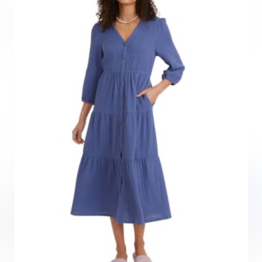 Marine Layer Willow Blue Midi Dress size small cotton excellent pockets